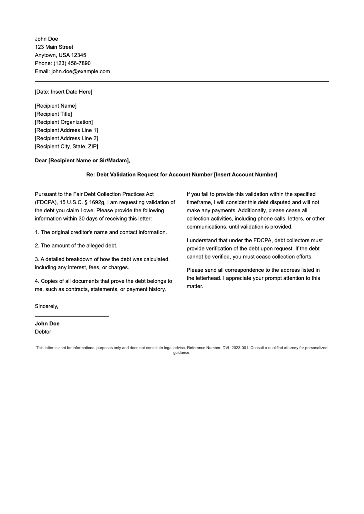 Formal business letter requesting direct validation of forwarder manifest with placeholder fields_variant_2